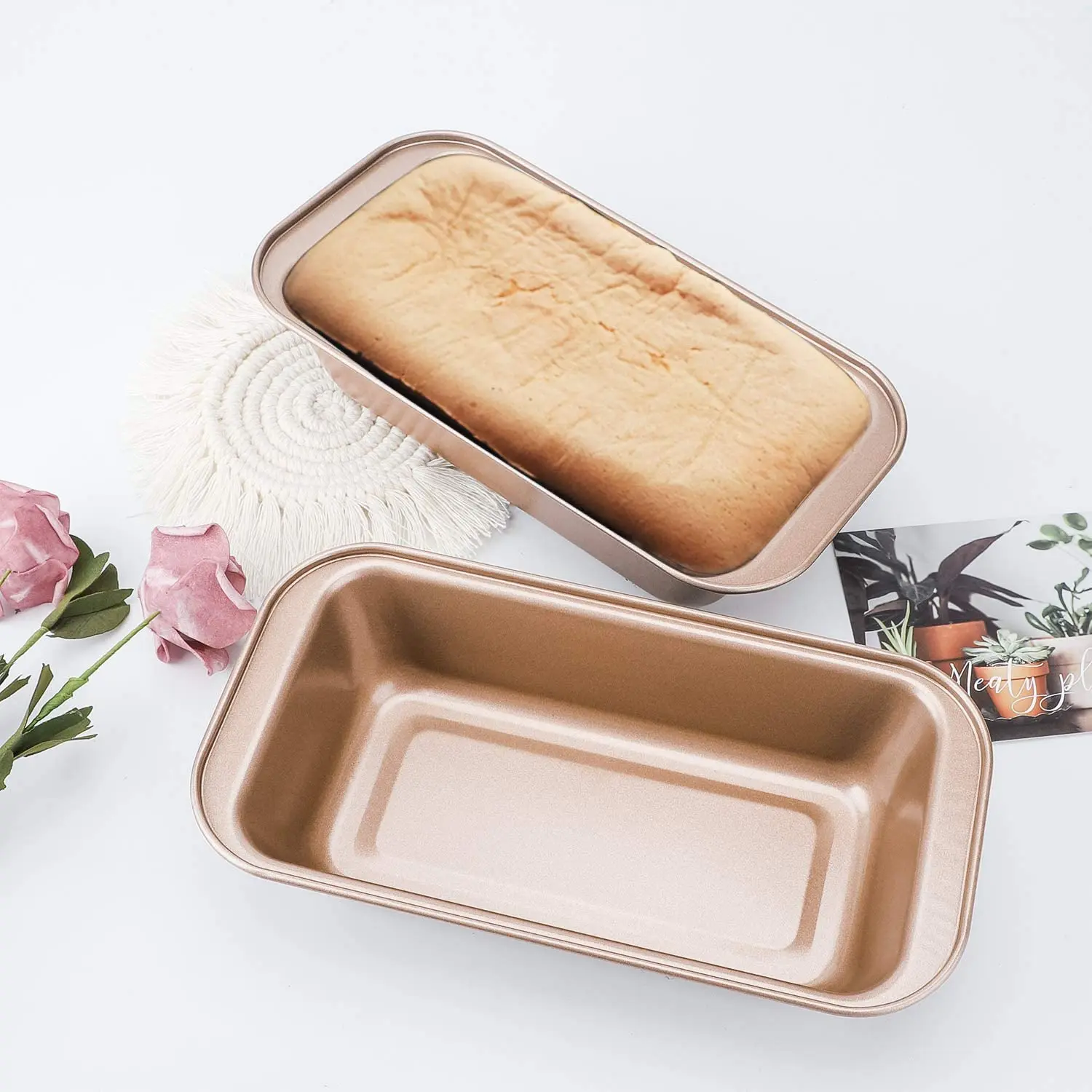 

Wholesale 40cm compostable Non-stick paper cake cast iron bread baking loaf pan with lid, Gold