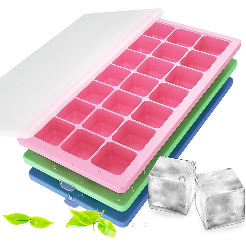 

Silicone Ice Cube Trays With Lids, Makes 21 Ice Cube Each, Blue/pink/greem