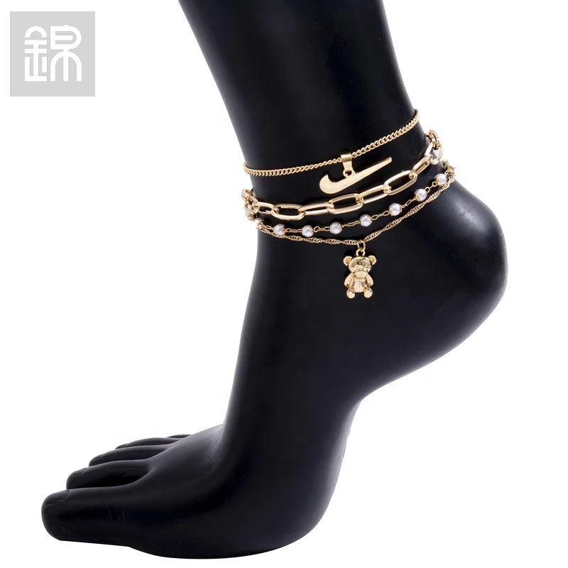 

JY-Mall 2011X00619 Multi Layer Different Style Design 2021 The Newest Fashion Foot Chain Jewelry Accessorries Lady Anklets, Picture shows