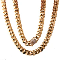 

14k gold Men's stainless steel CZ Cuban link chain necklace wholesale jewelry