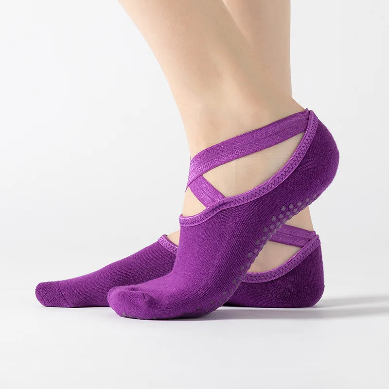 

Custom Fashion Non Slip Backless Purple Grip Socks Pilates Yoga Socks For Women Non-slip, Custom color
