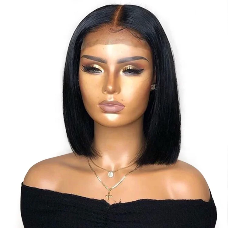 

Highknight 13x6 False Scalp Lace Wig Short Bob Wigs Pre Plucked Peruvian Human Hair Straight Lace Front Human Hair Wigs