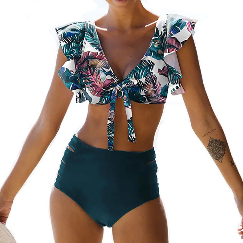 

trajes de ba o de las mujeres 2021 Flower Printed Swimwear Beachwear Women High Waist two piece Swimsuit Bathing Suit