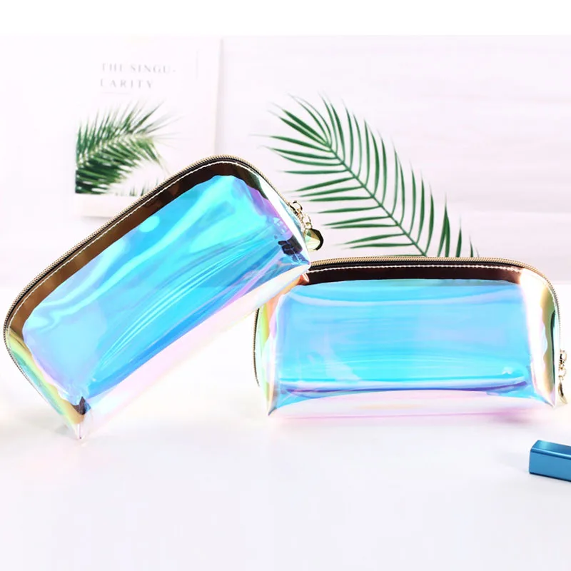 

2021 fashion hot sale Holographic Iridescent Makeup Bag Clear Cosmetic Travel Bag for Women girls, Customized color