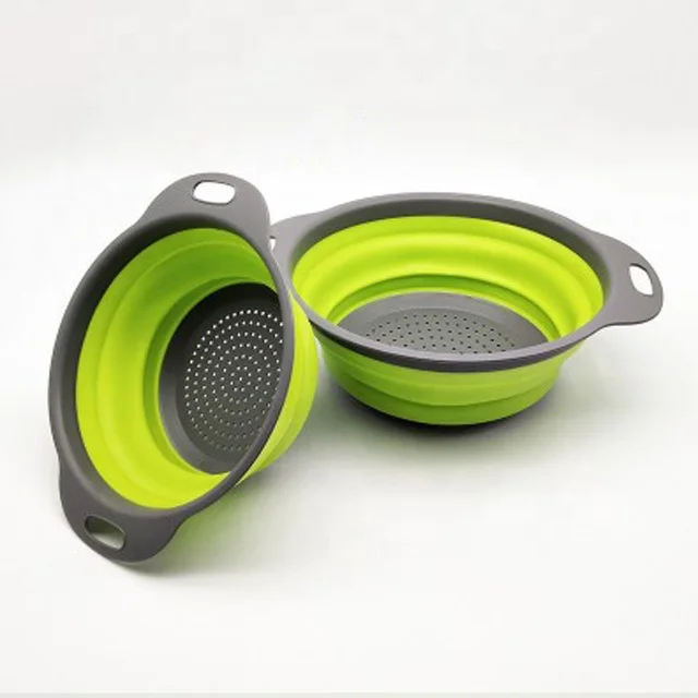 

Food Grade Kitchen Silicone Foldable Draining Basket Collapsible Colander Strainer