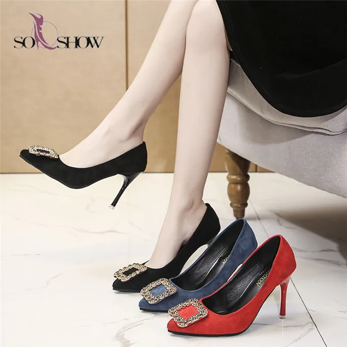 

2021 China wholesale women shoes with rhinestone big size thin High heels ladies