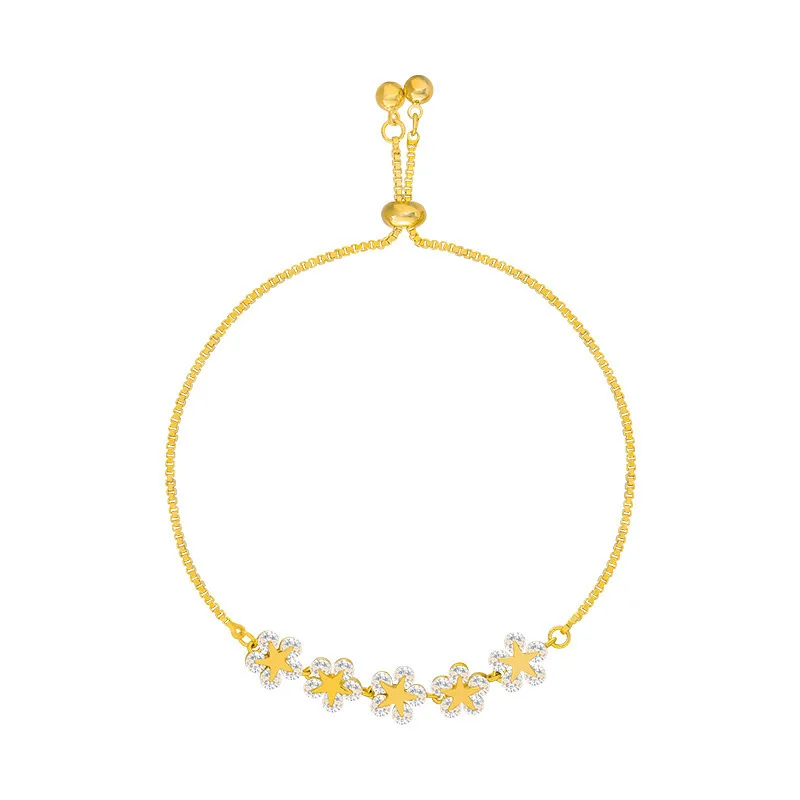 

New Designed Trendy Gold Plated Square Box Chain Bracelet Five-pointed Star Crystal Flower Charm Bracelet For Ladies