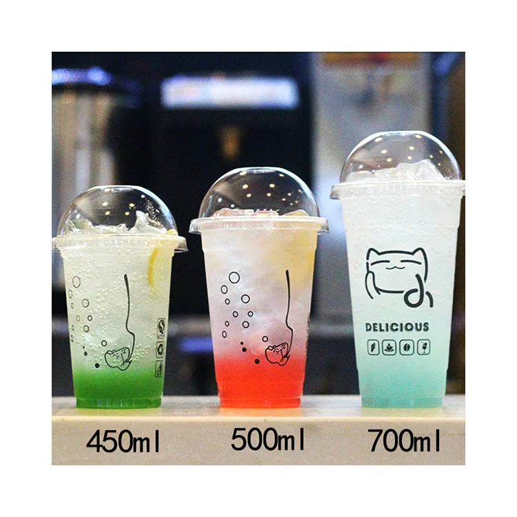 

Custom printed clear 12 16 20 24oz cups water flower tea PET transparent disposable clear plastic cup with lid