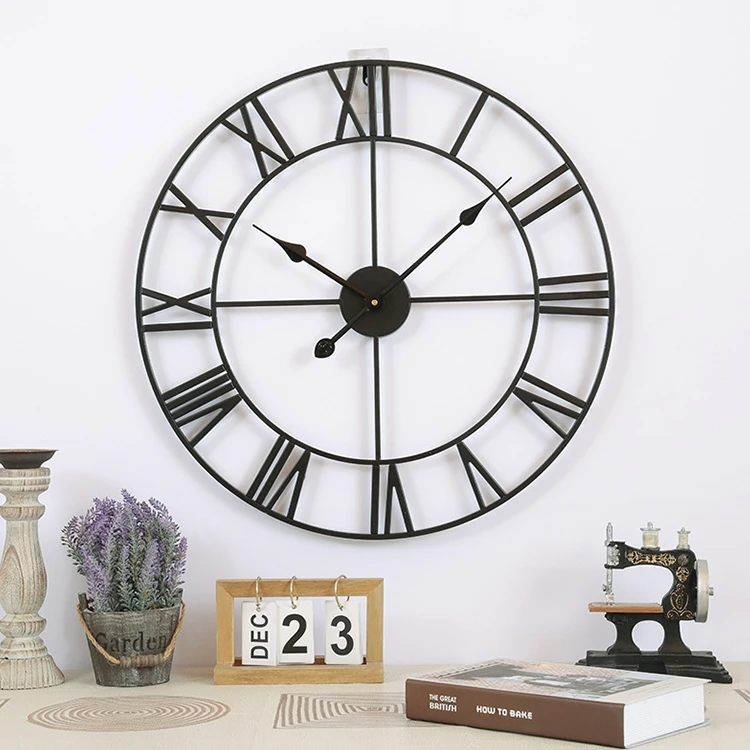 

Stock offer 60cm Retro Living Room Iron Round Roman Numeral Mute Decorative Wall Clock