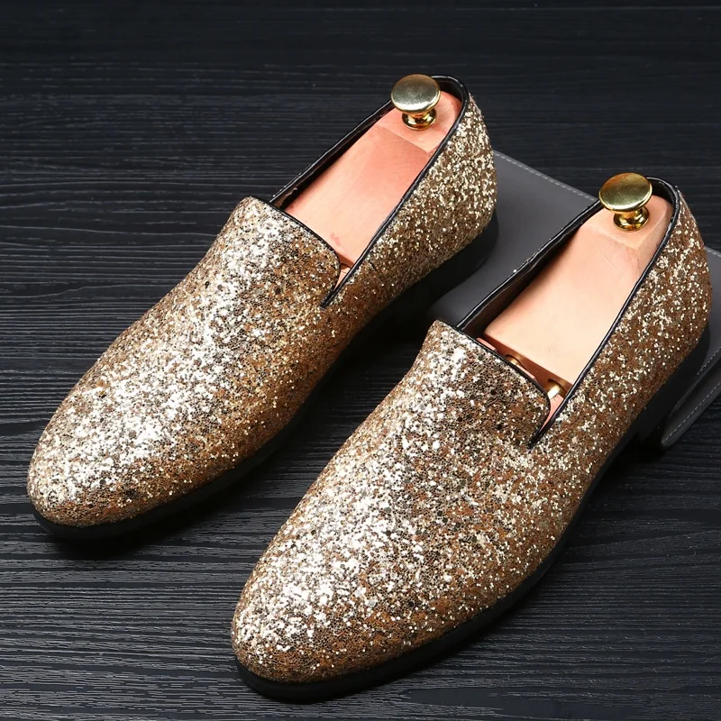 

Bling Paillette Men's Loafers Solid Shining Sequins Comfortable Casual Mens Dress Shoes Men Flat