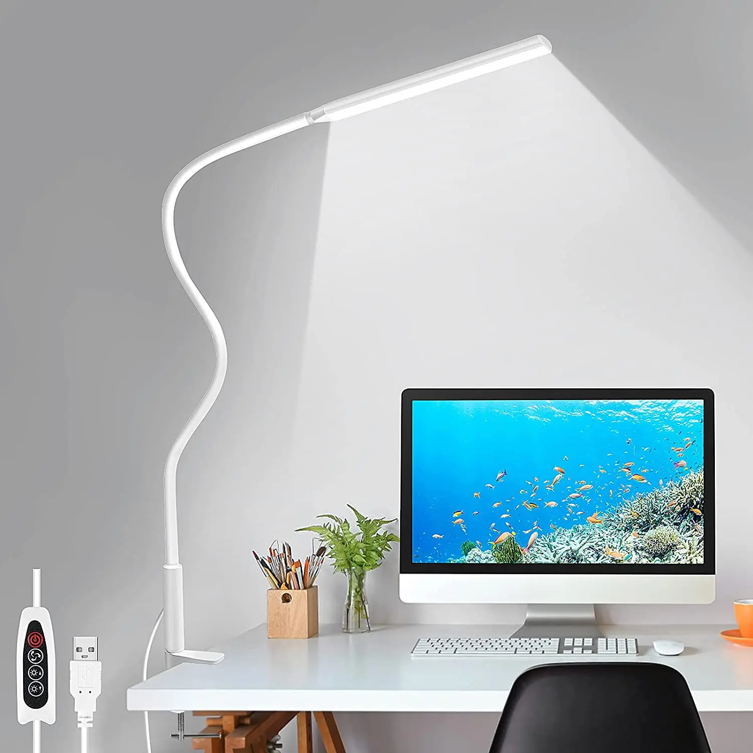 

LED Desk Lamp Arm Table Lamp with Clamp Lamp with 3 Modes 10 Brightness Levels for home office