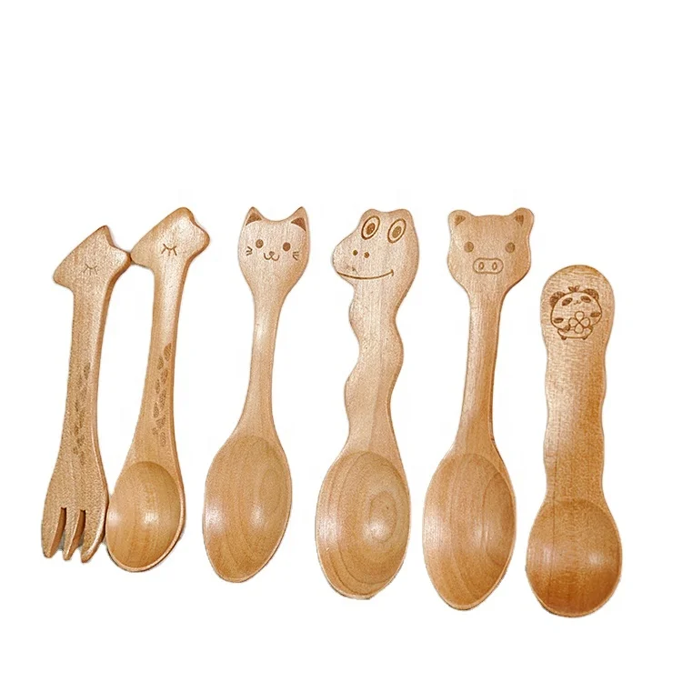 

Cute Baby Spoons Cartoon Feeding Spoon Set Wooden Baby Fork and Spoon Sets