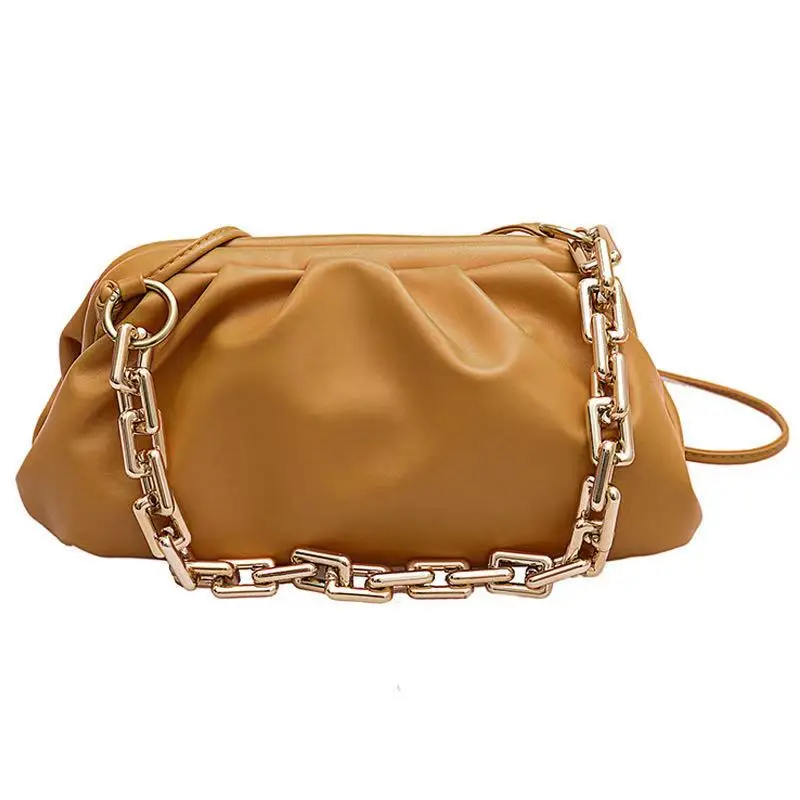 

Women Gold Chains Cloud bag Soft Wrinkled Luxury Leather Dumpling Shoulder Messenger Bag Ladies Handbags, As show