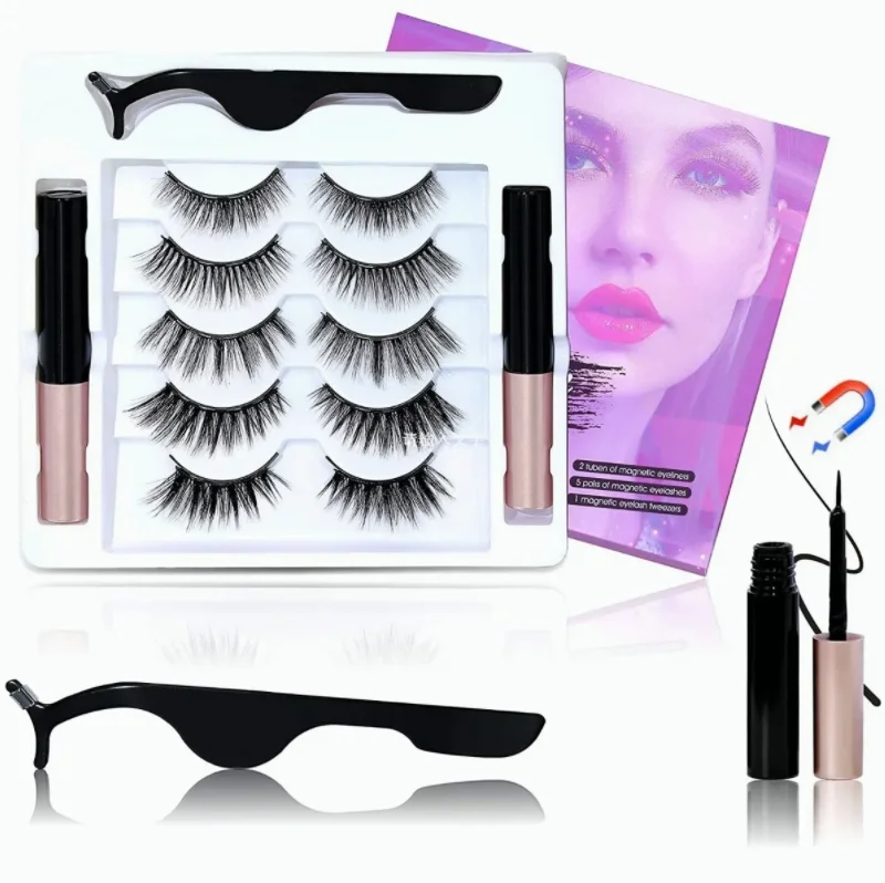 

Wholesale false eyelashes 5 pairs with eyeliner auxiliary clip handmade false eyelash magnetic false eyelashes