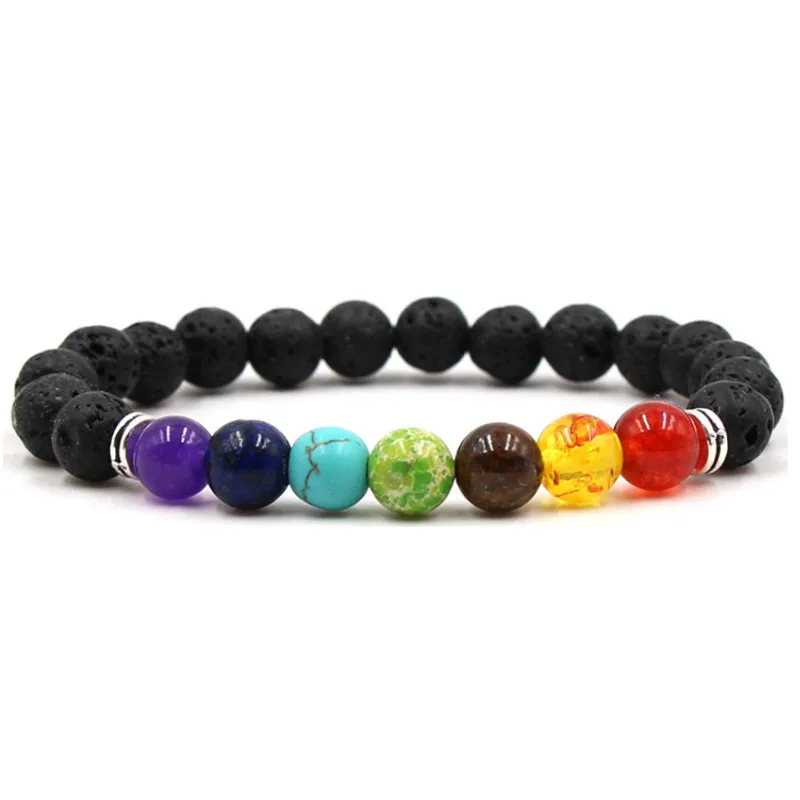 

Beaded Bracelet Natural Healing Balance Beads Yoga Valconic Healing Energy Lava Stone 7 Chakra Diffuser Bracelet