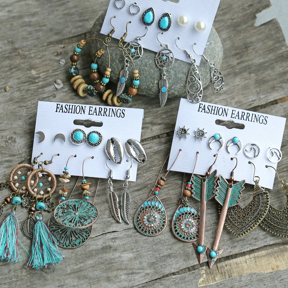 

6pcs/set vintage drop bohemia earings set for girls