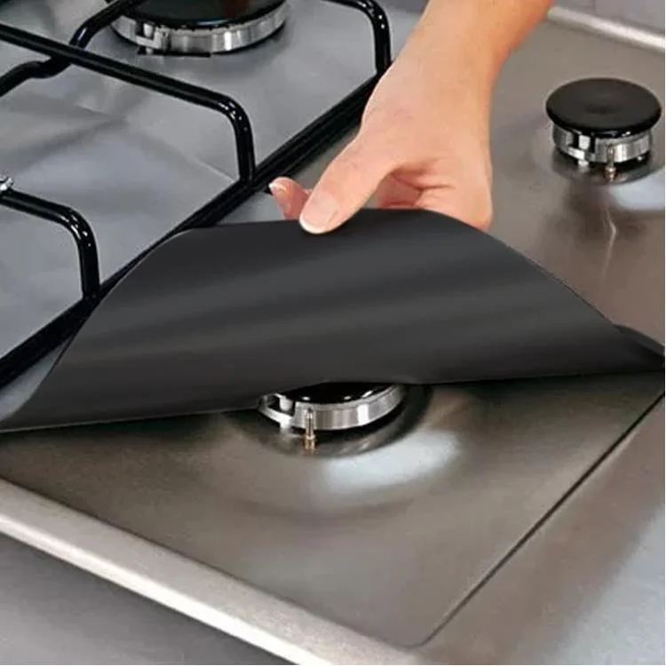 

ALQ 27*27cm High Temperature Resistance Stove Oil Dirt Proof Cover Gas Cooker Mat Washable Cleaning Pad, Silver, black