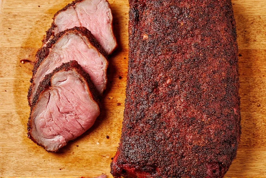 Hand applying dry rub to brisket