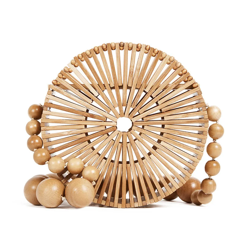 

Creative new gift acrylic ins bamboo handmade shoulder bag beach bamboo bag round bamboo woven diagonal handbag, Picture