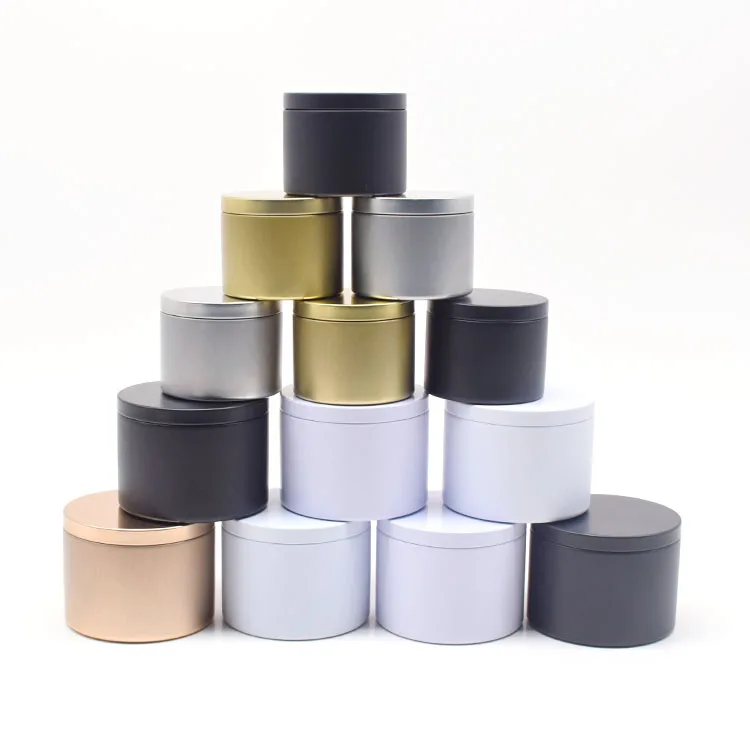 

Wholesale Recyclable Pink Matte Black White Silver Rose Gold Empty Round Metal Tea Candle Box Can Tin Jars for Candles 4oz 8oz