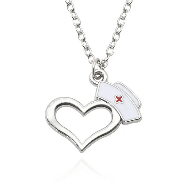

Cheap Heart shape alloy silver medical necklace doctor nurse pendant necklace for Nurse's day