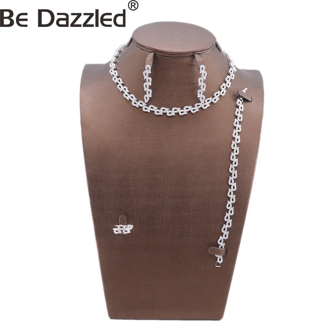 

Bedazzled High Quality Jewelry Set For Women Necklace Dangle Earrings Bracelet Rhodium Plated With AAA Cubic Zirconia