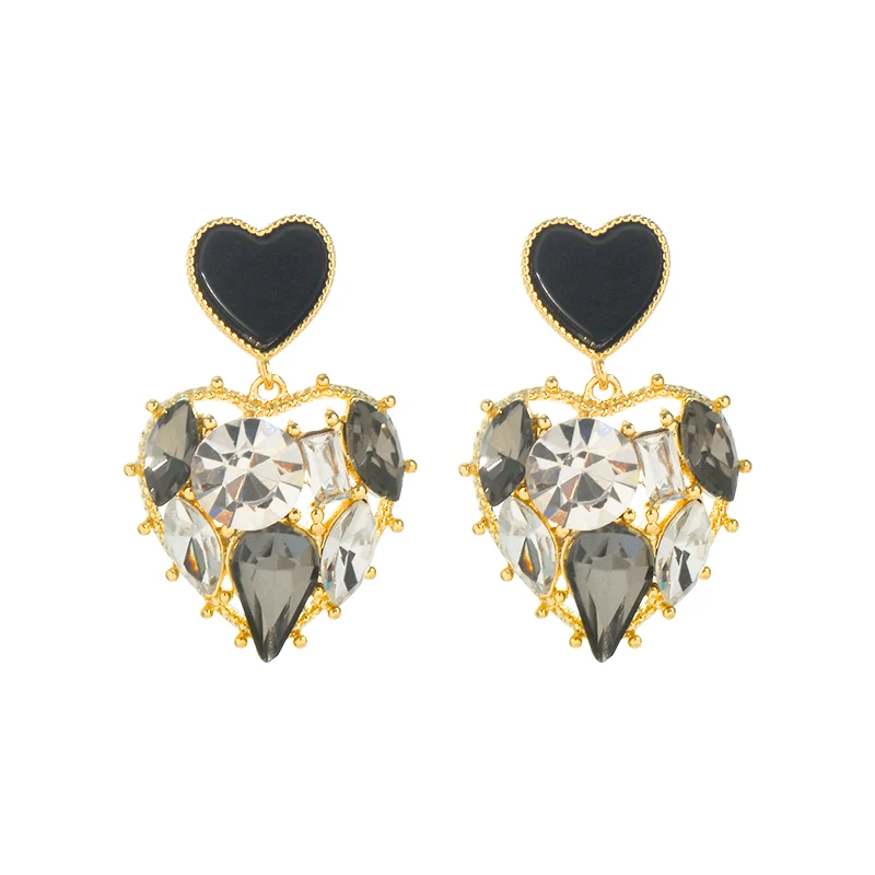 

ED63077 Fashion design gold plated brass zircon women jewelry inlaid diamonds heart pendant stud earrings