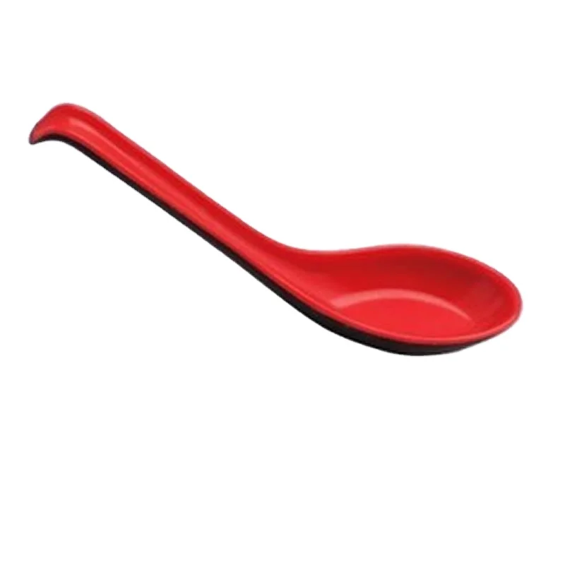

Tableware Porcelain Spoon Red And Black Color With Hook Spoon Chinese Plastic Soup Spoon, Random mix