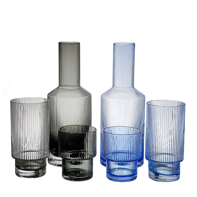 

Youlan Ins Nordic Ripple Glass Bottle Carafe with matching Tumbler and Dof for any Occasion, Clear