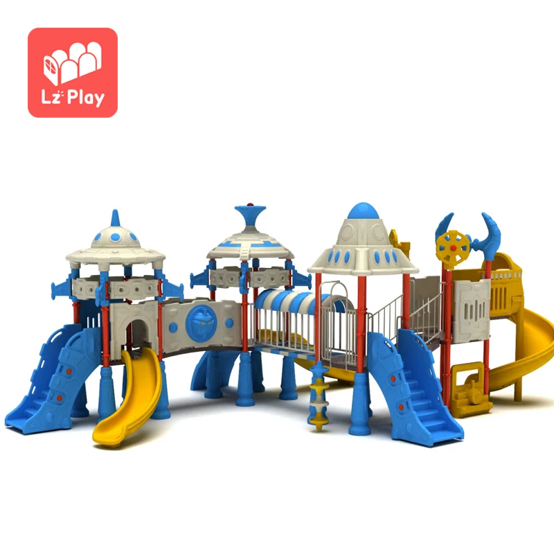 

Lezhiplay Commercial multifunction outdoor playground equipment plastic slide for children, Blue/yellow