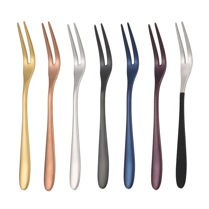 

High quality restaurant gold metal reusable dessert fruit fork, Silver/gold/rose gold/black/blue/purple/black and silver