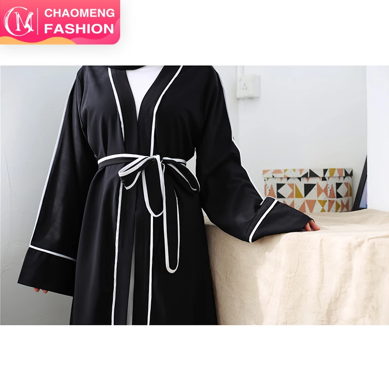 

1679# Fashion Black Stitching Caftan Kimono Open Abaya Classic Long Sleeve Dubai Cardigan Muslim Dresses, Black,khaki/customized