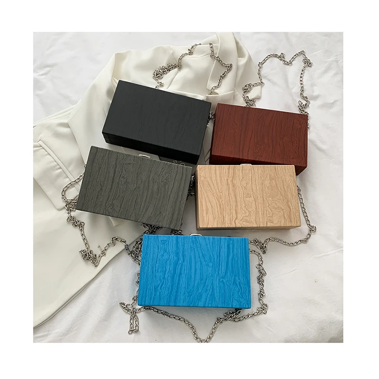 

Women Creative wooden box bag purse 2021 New trend chain Crossbody shoulder chic messenger bag for girl, Customizable
