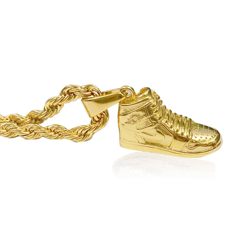 

14K 18K gold necklace thin feminine pendant stainless steel shoe pendant necklace sport sneaker rope chain men hiphop jewelry