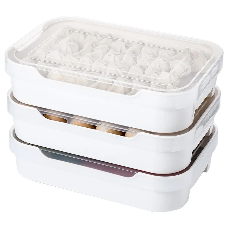 

DD097 Freshness Refrigerator Tray Packing Boxes Dumplings Storage Box Food Organization Container, White