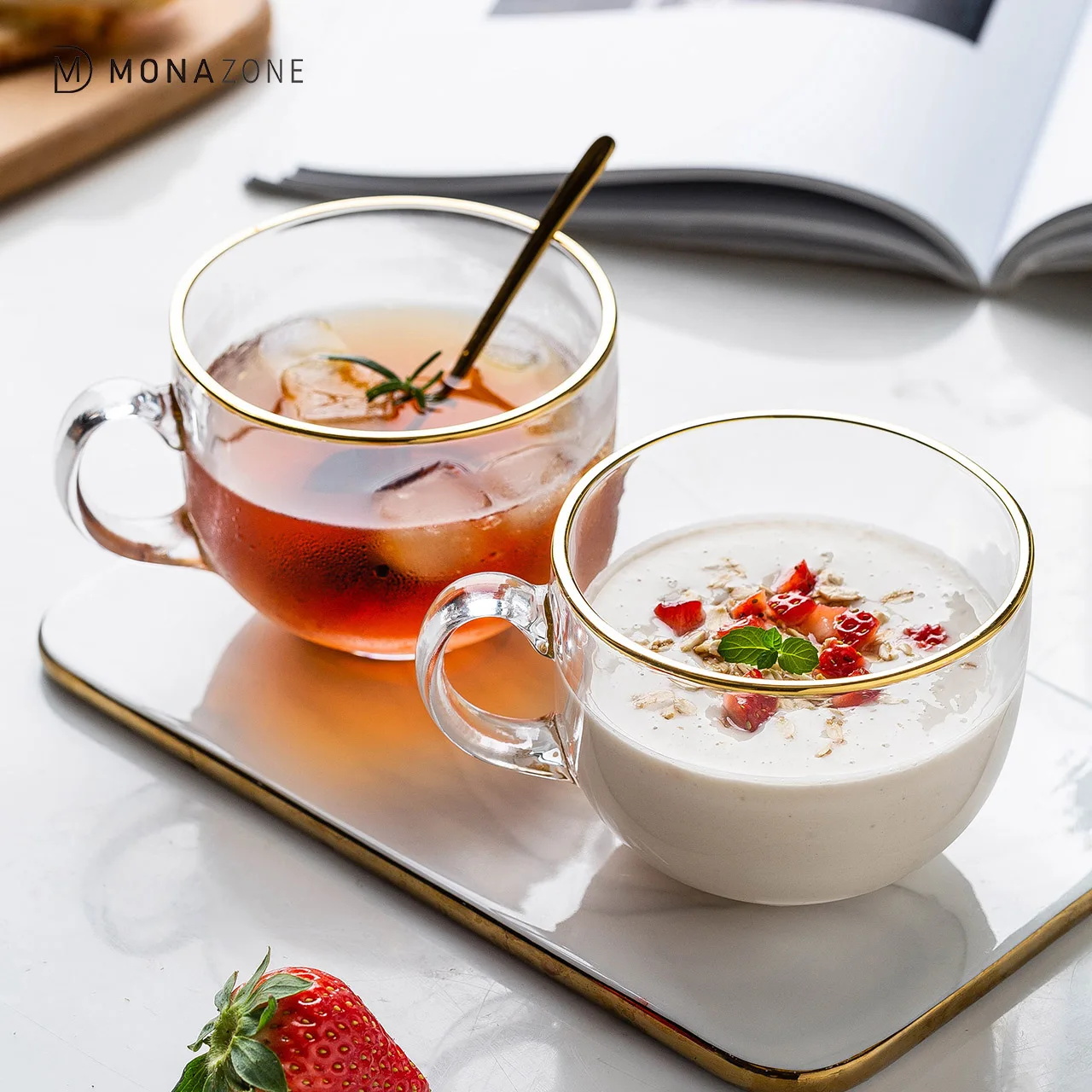 

MONAZONE Gold Rimmed Cute Clear Glass Coffee Cup