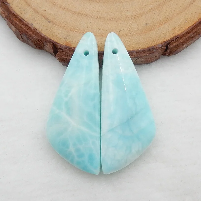 

33mm Natural Gemstone Blue Teardrop/Triangle Larimar Pendant Bead For Earring Making