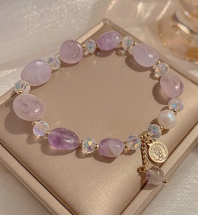

2022 Geometrical Purple Color Opal And Crystal Jewelry Beaded Charms Bracelets & Bangles For Women