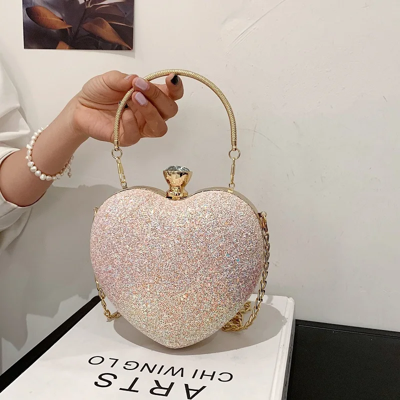 

Bling bling heart luxury bags women's clutch handbags ladies chain crossbody purse and handbags for girls 2021