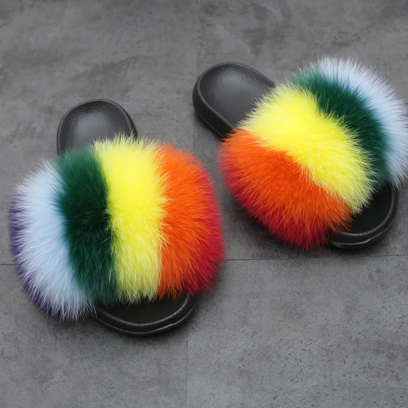 
Fashion Ladies Furry Fur Sandals Custom Design Real Fur Slippers For Women 