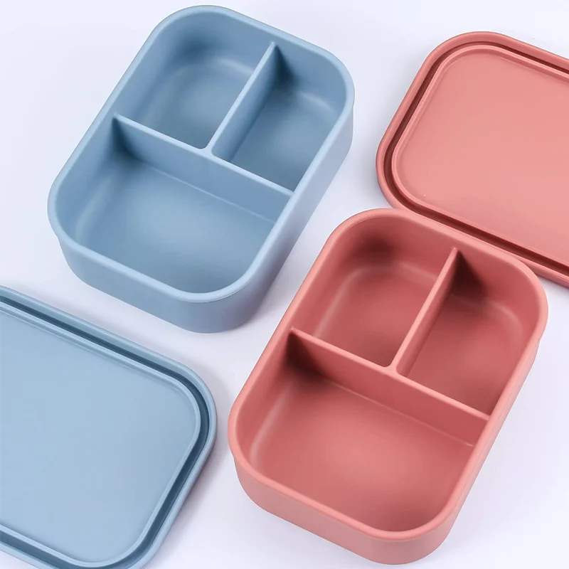 

Leak-proof Food Storage Boxes BPA free Snack and Sandwich Food Container 3 Compartment Silicone Bento Lunch Box for Kids Adults