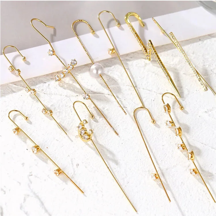 

New Design Wedding Ear Wrap Crawler Hook Earring Crystal Stud Earrings For Woman Earrings Jewelry, Gold color