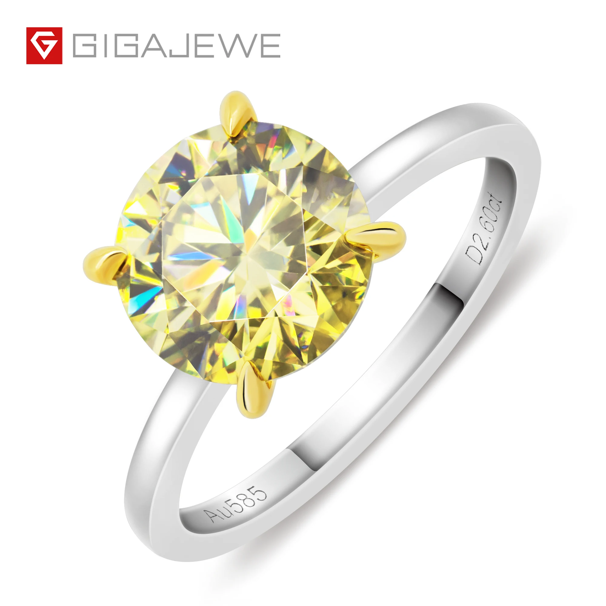 

Vivid Yellow Uncoated color 3ct Round Ring Moissanite 9K/14K/18K White Gold Moissanite Ring