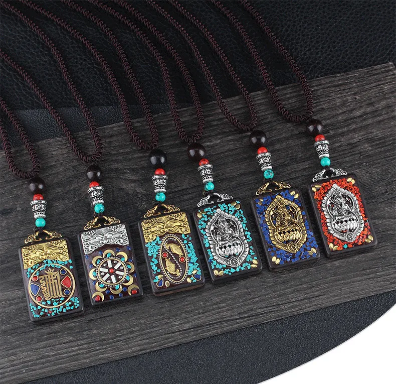

Vintage Nepal Long Buddhist Mala Wood Beaded accessories Ethnic Bohemian Bohemia Buddha Lucky Pendant & Necklace for Women Men, Gold