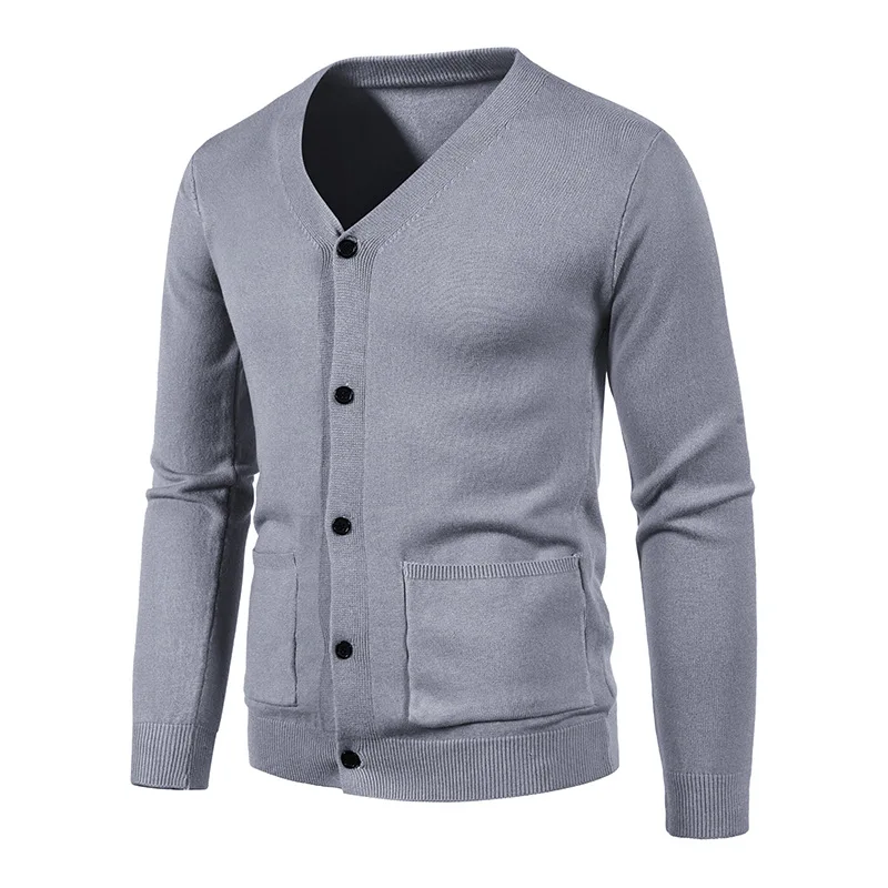 

Autumn and Winter Men's casual V-neck Cardigan Sweater Wool Solid color Slim coat