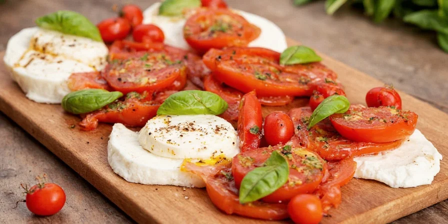 Colorful variation of Caprese salad with avocado and jalapeños