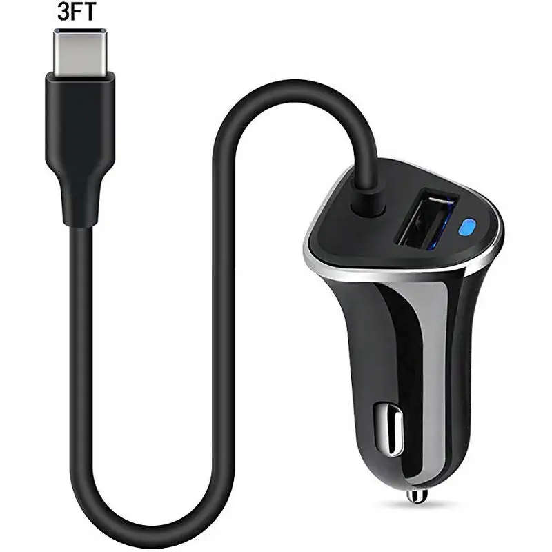 

Type C Car Charger,built-in Cord 17W 3.4A USB C Fast Charging Car Adapter Compatible with smart phones tablets, Black white customized