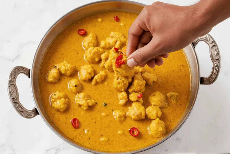 Curry served with raita and lemon wedges