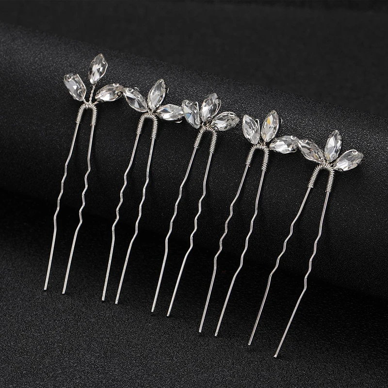 

Simple Elegant Rhinestone Metal Hair Fork Alloy Crystal 5 Pcs In 1 Set Accessoire Femme Hair Accessories For Women Wedding Bride