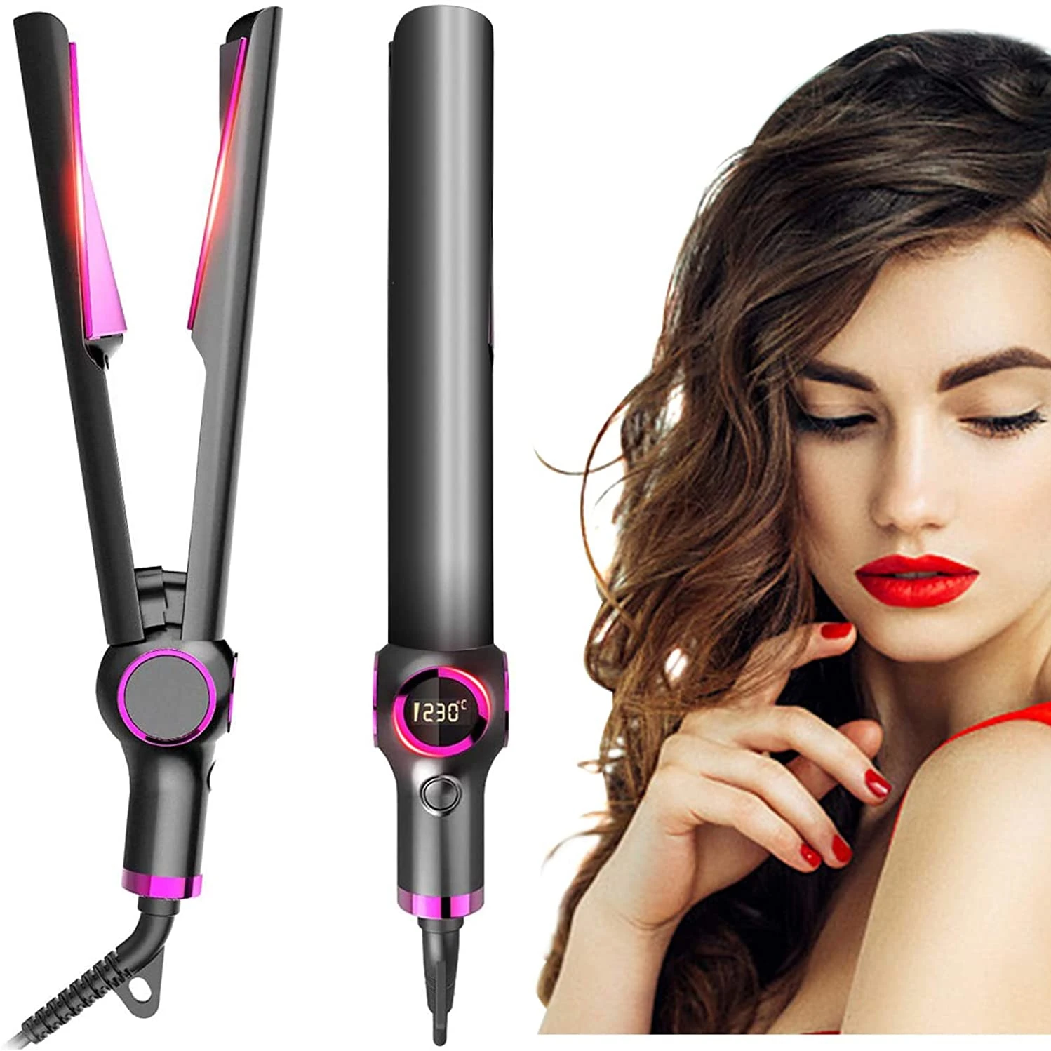 

Lcd Display Rotating Heating Professional Pink Curling Iron, Gray, gold, black, rose gold